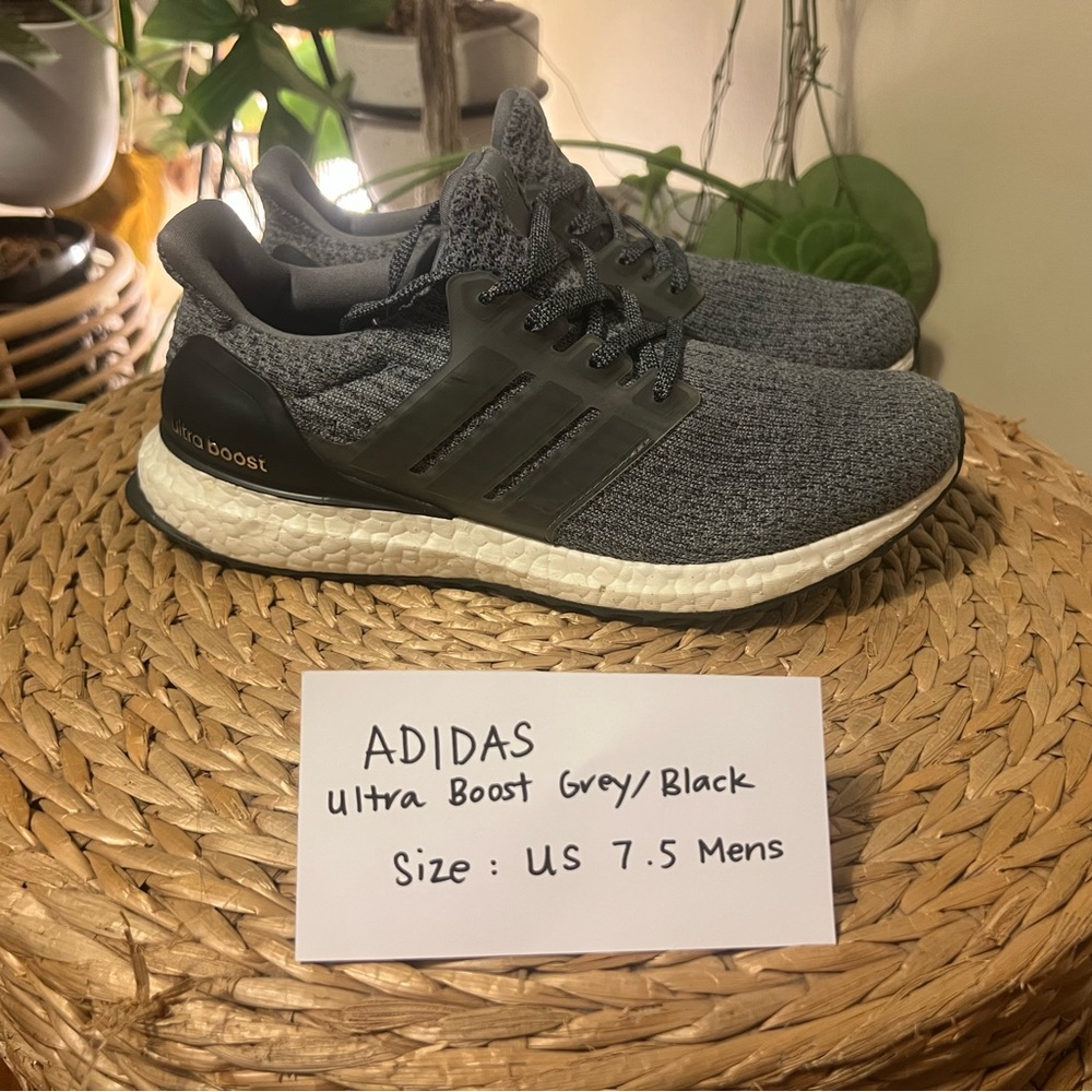 Adidas Ultra Boost Size 7.5 Gray Black Athletic Shoes with Boost Cushioning